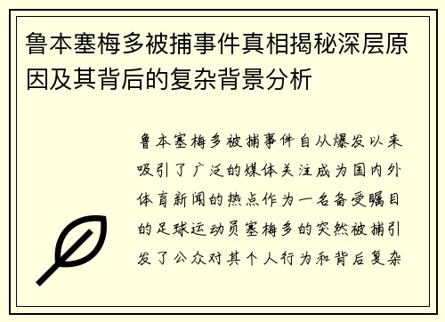 鲁本塞梅多被捕事件真相揭秘深层原因及其背后的复杂背景分析